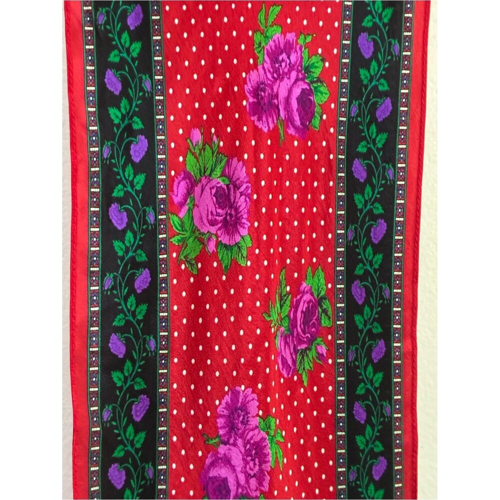 Liz Claiborne Silk Red Narrow Floral Scarf Tie Purple Roses